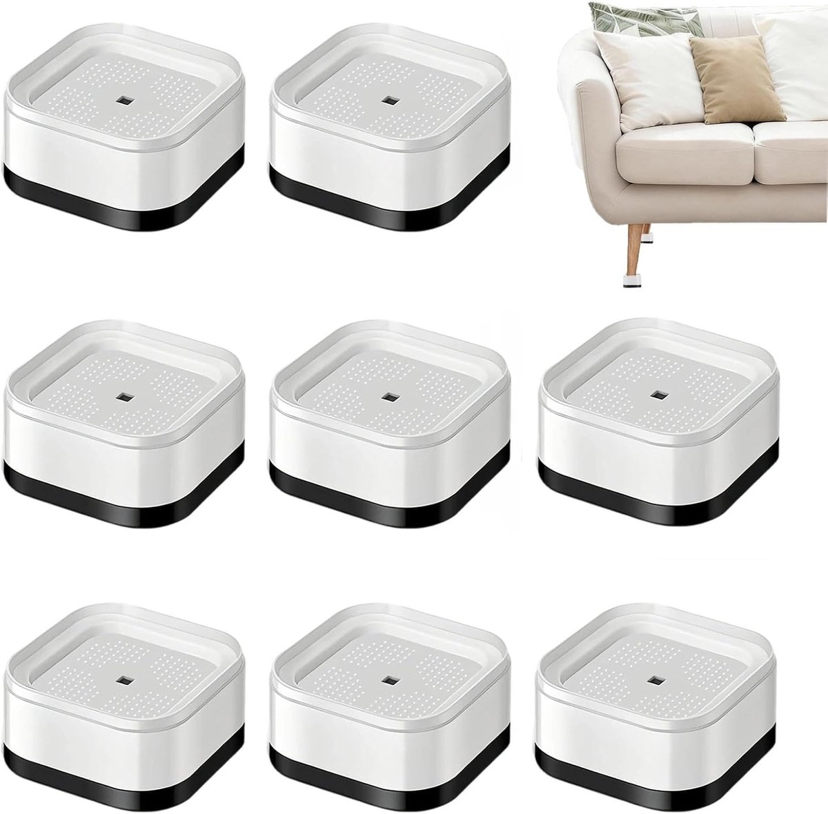 8 stuks meubelverhoging, stapelbare wasmachinevoeten, 3,5 cm tafelpootverlenging, witte verstelbare meubelverhoging, voor stoelen, bank en wasmachines