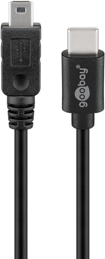 Câble noir Goobay avec connecteurs USB Mini B vers USB-C.