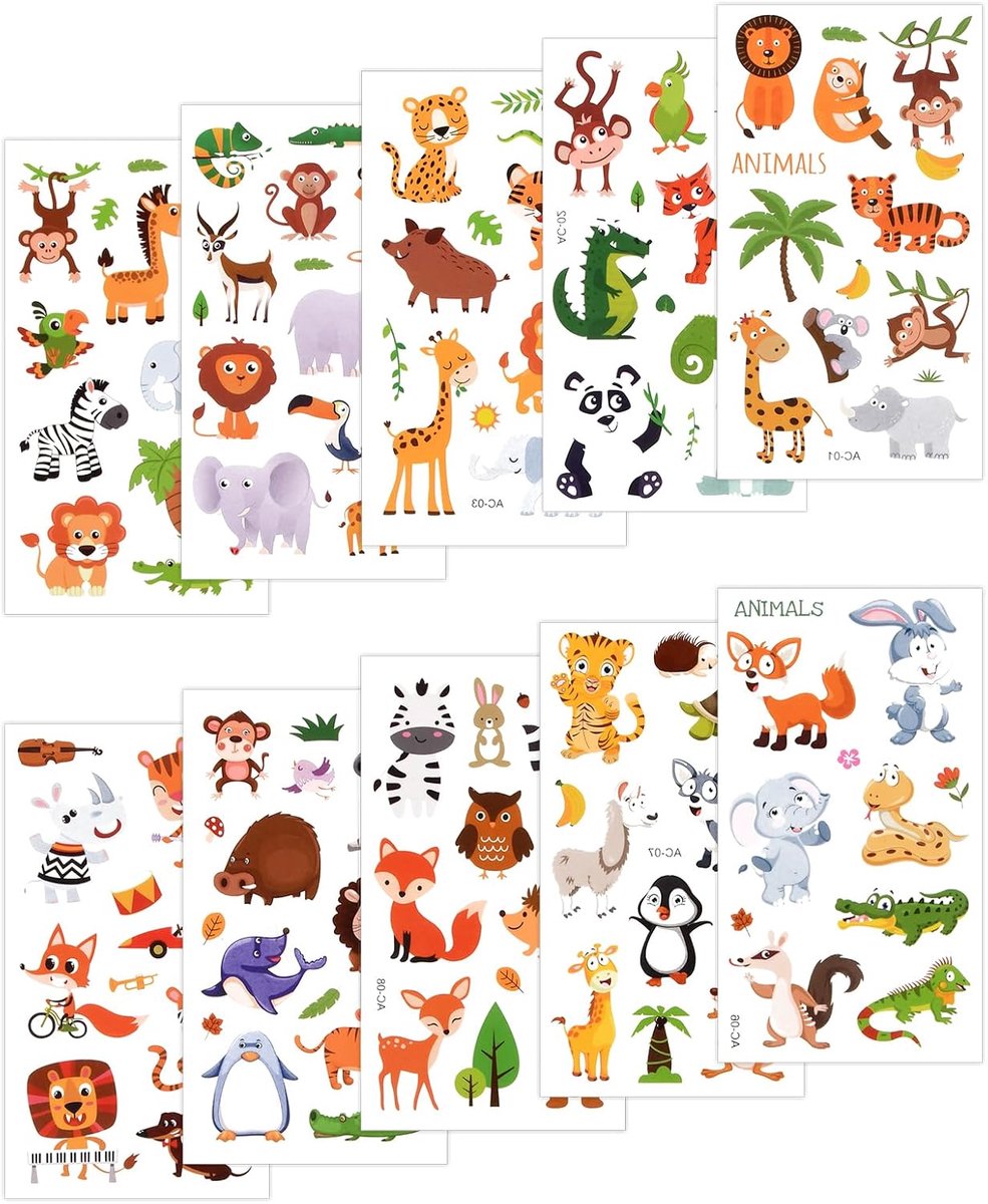 Tijdelijke kindertatoeages stickers waterdicht dierentuin party decoraties tatoeages dieren tatoeages voor kinderfeestjes 10 vellen