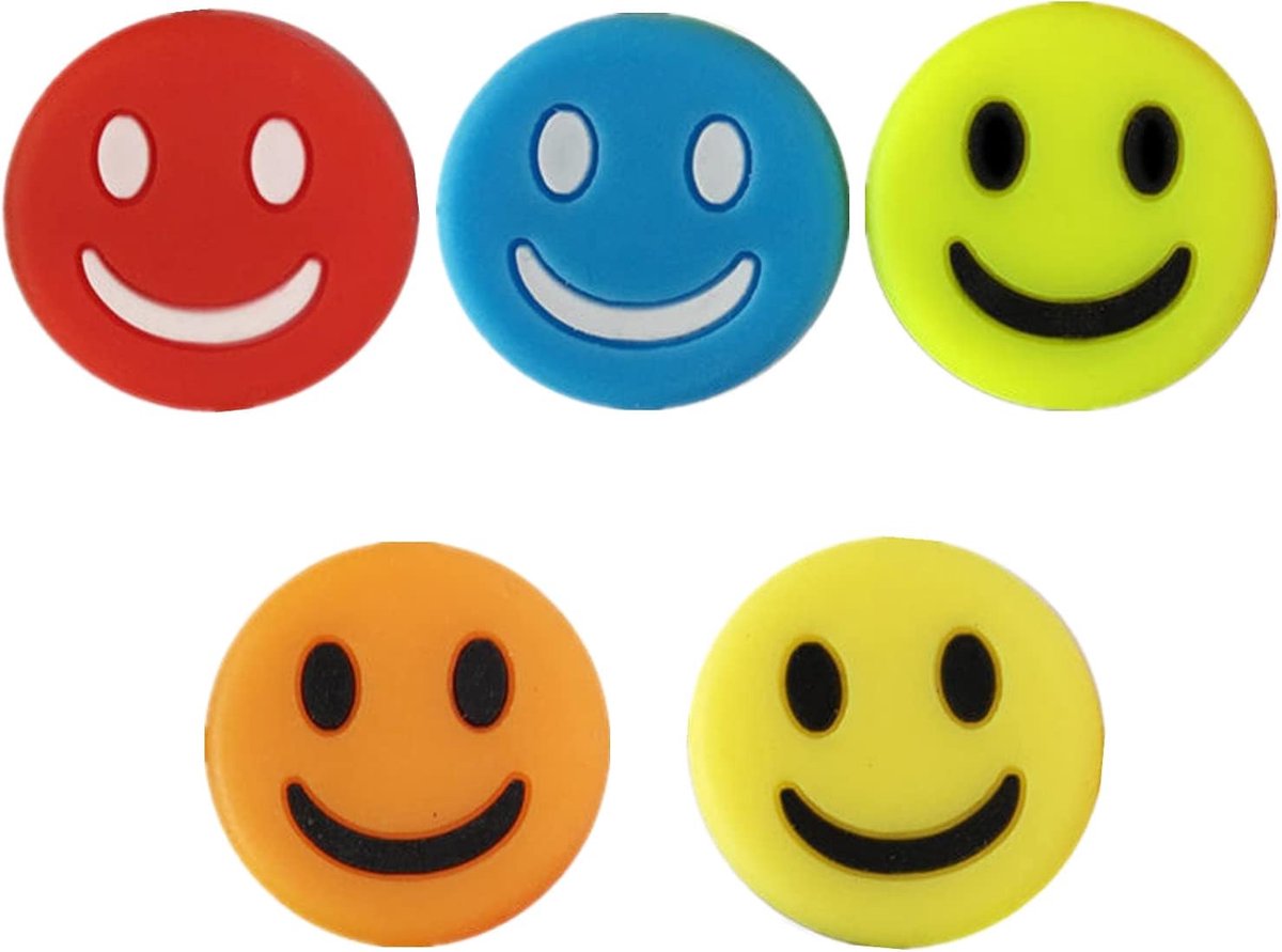 5 Stuks Racket Demper Siliconen Schokdempers Kleurrijke Racket Schokdemper Glimlach Gezicht Schokdempers Tennis Accessoires Voor Tennisspelers