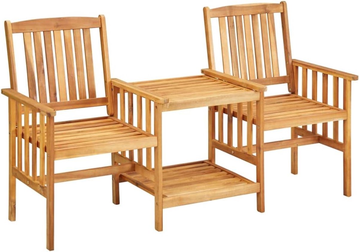bistroset 2 tuinstoelen met theetafel 159 x 61 x 92 cm met rugleuningen en armleuningen, balkonstoel tuinbank tafel zitbank parkbank houten bank markante lattendesign, massief acaciahout