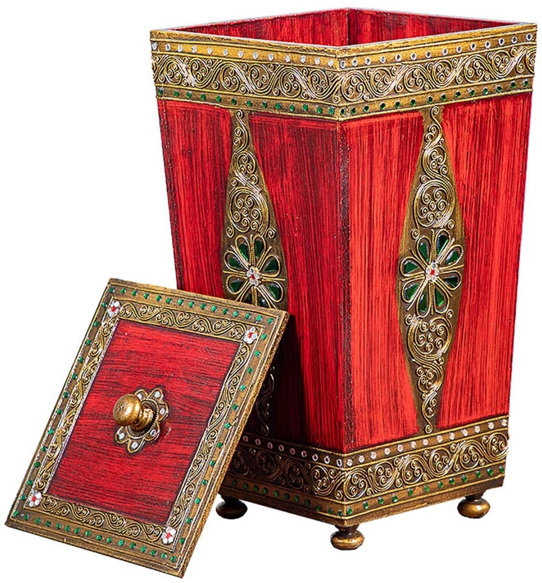 Prullenbak Houten plein bedekt Trash Can Recycling Bin Afval Waste Can papierbakken 360mmx240mmx240mm Vuilnisbak (Color : Red)