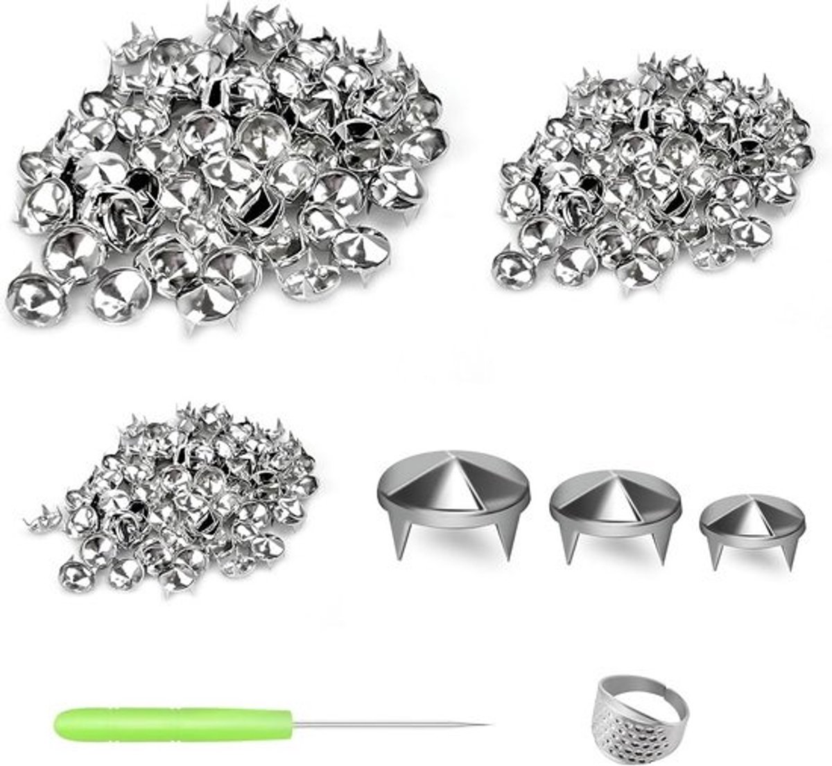 600x Zilveren Kegel Klinknagels 4 Klauw voor Leer, Kleding en Handwerk (8, 10, 12 mm)