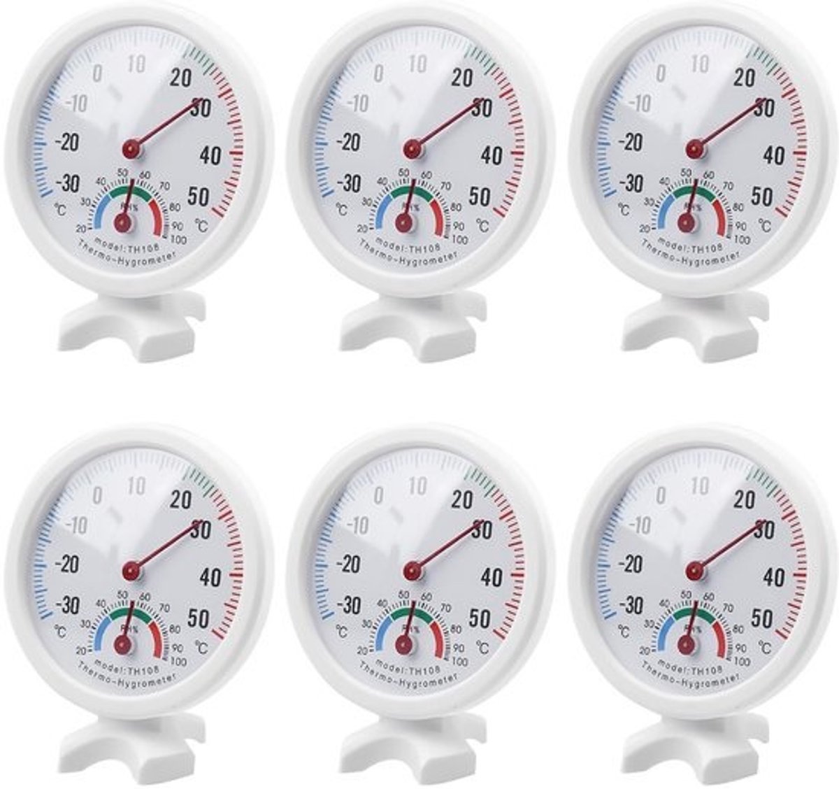 6-Pack Analoge Thermometer en Hygrometer Set voor Binnen en Buiten