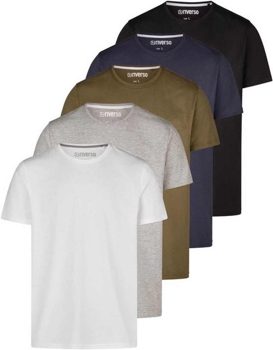 Heren T-shirt Set 5 Stuks Basic Ronde Hals Korte Mouwen Katoen Diverse Kleuren