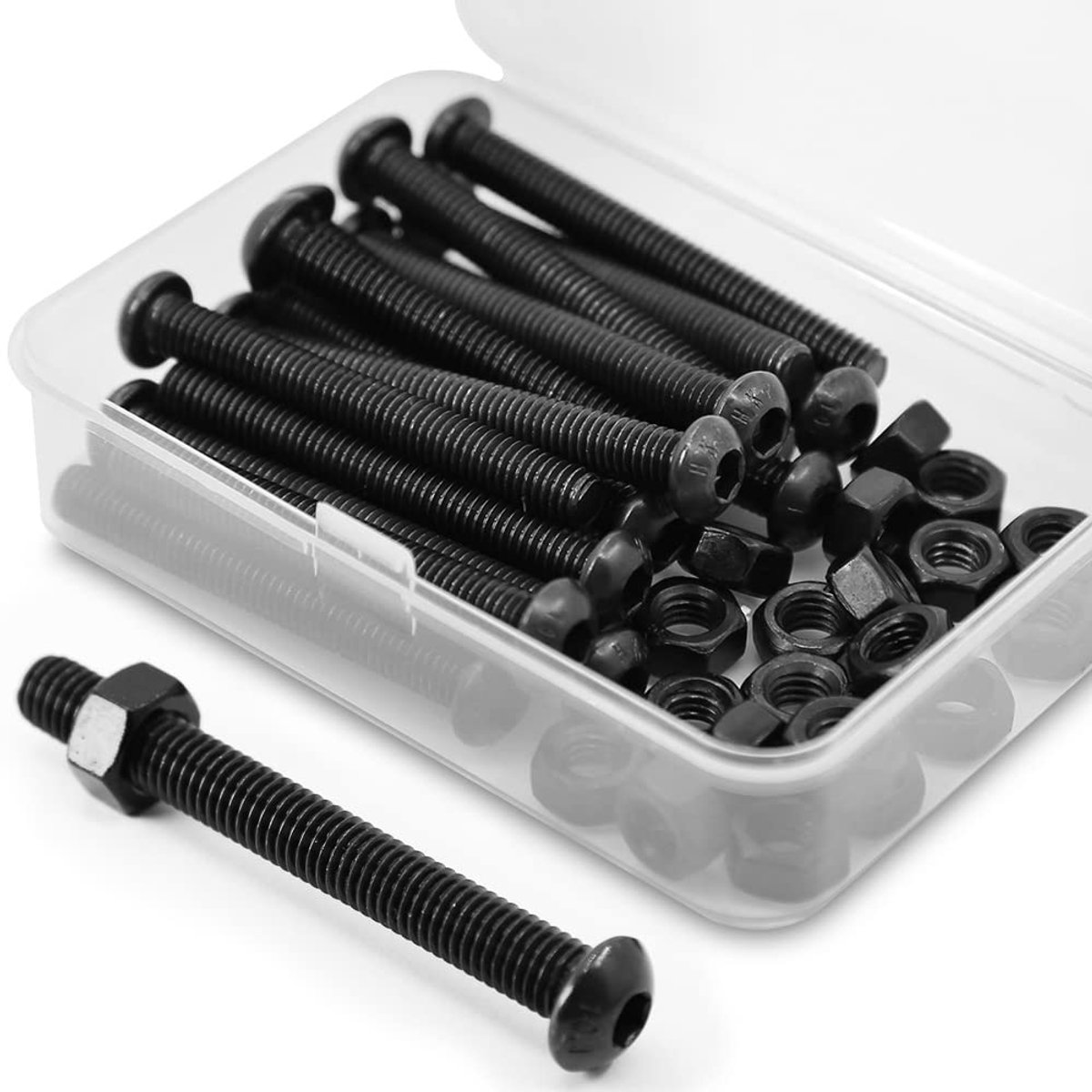 (20 set) M6 x 50 mm lenskopschroeven met binnenzeskant en moeren volledige schroefdraad van koolstofstaal 10,9 (zwart)