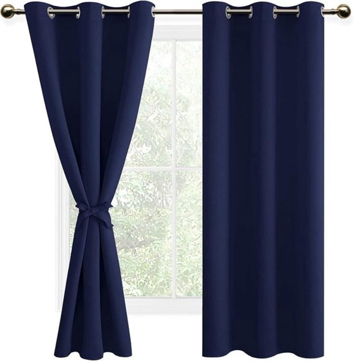 Set van 2 Verduisterende Gordijnen met Ophangringen en Lusjes - Dikke Thermo-Isolerende Vitrage (117x183 cm) - Marineblauw