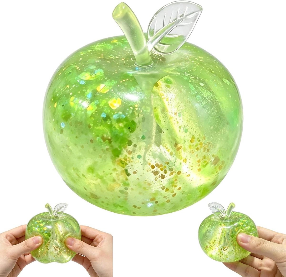 Squishy groen met fijne glitter, 6 cm knijpspeelgoed