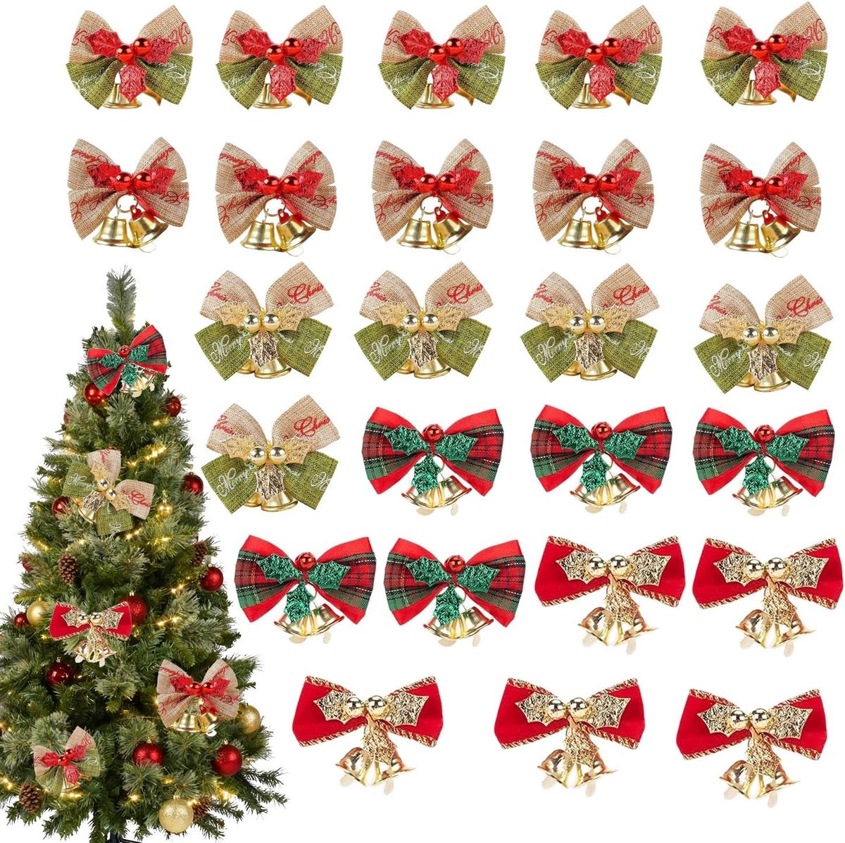 Strikken met klokjes, 5 stijlen, voor cadeaus, kerstboom en decoratie
