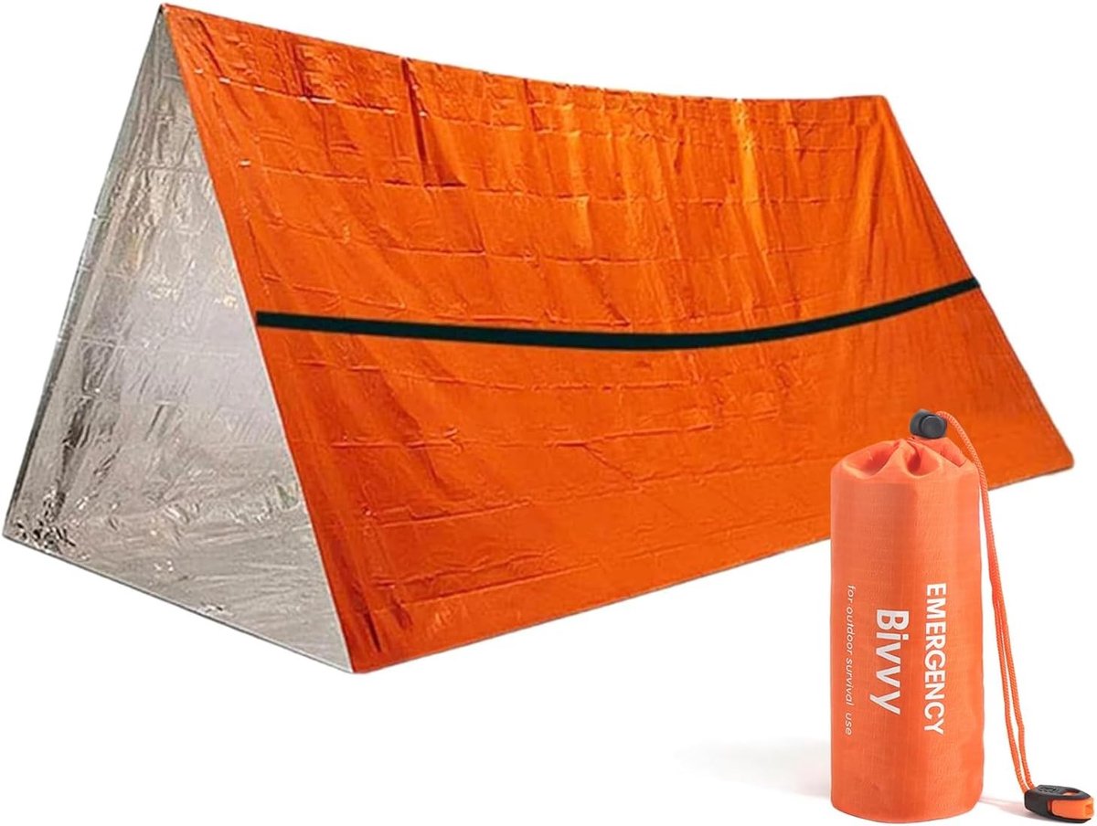 Noodtent met Fluitje, Ultralichte en Waterdichte Overlevingszak voor Buiten, Ideaal voor Kamperen en Noodhulp, 150 x