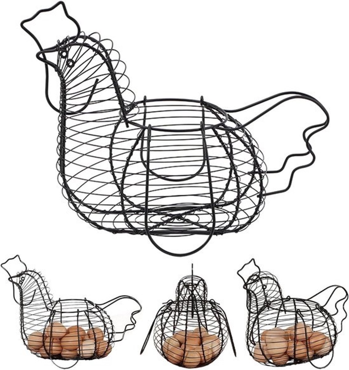 Draad Eier Mand - Kippen Mand - Eieren Verzamelen - Rustiek Metalen Design - 35 x 23 cm