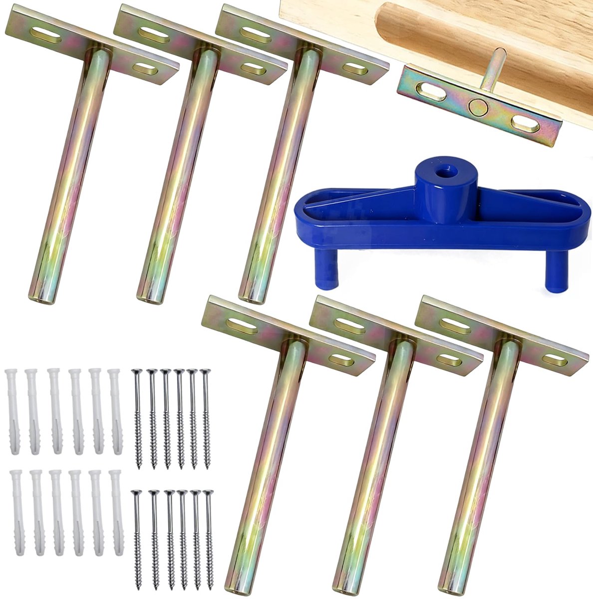 Onzichtbare Zwevende Plankdragers - Voor Wandplanken - Verzinkt, 6 Stuks, 20 kg Draagvermogen per Paar, Lengte 100 cm, Ø 1 cm