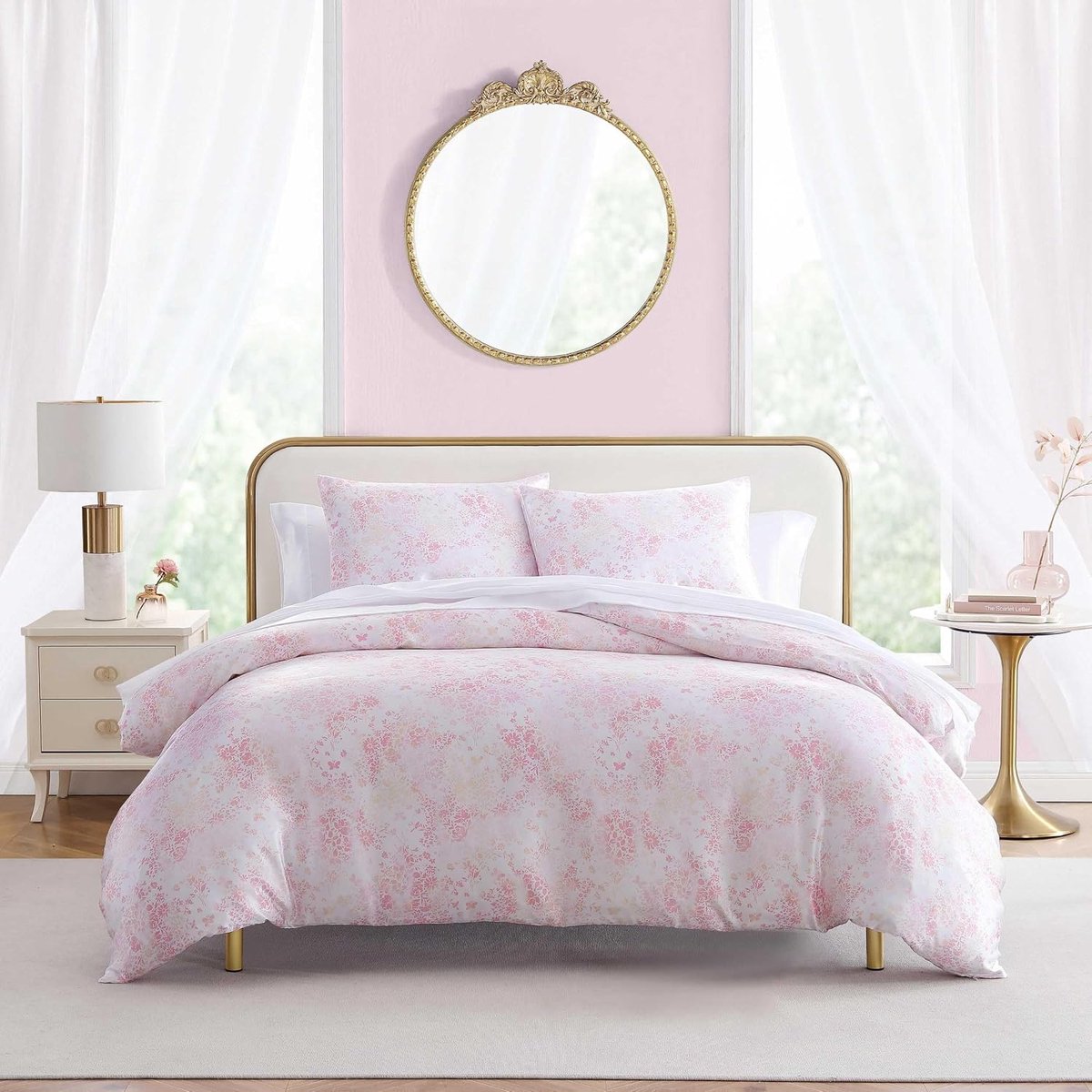 Johnson - Queensize dekbedovertrekset, luxe satijnen beddengoed met bijpassende shams, zijdeachtige woondecoratie voor haar en huid (vlindertuin roze, koningin)