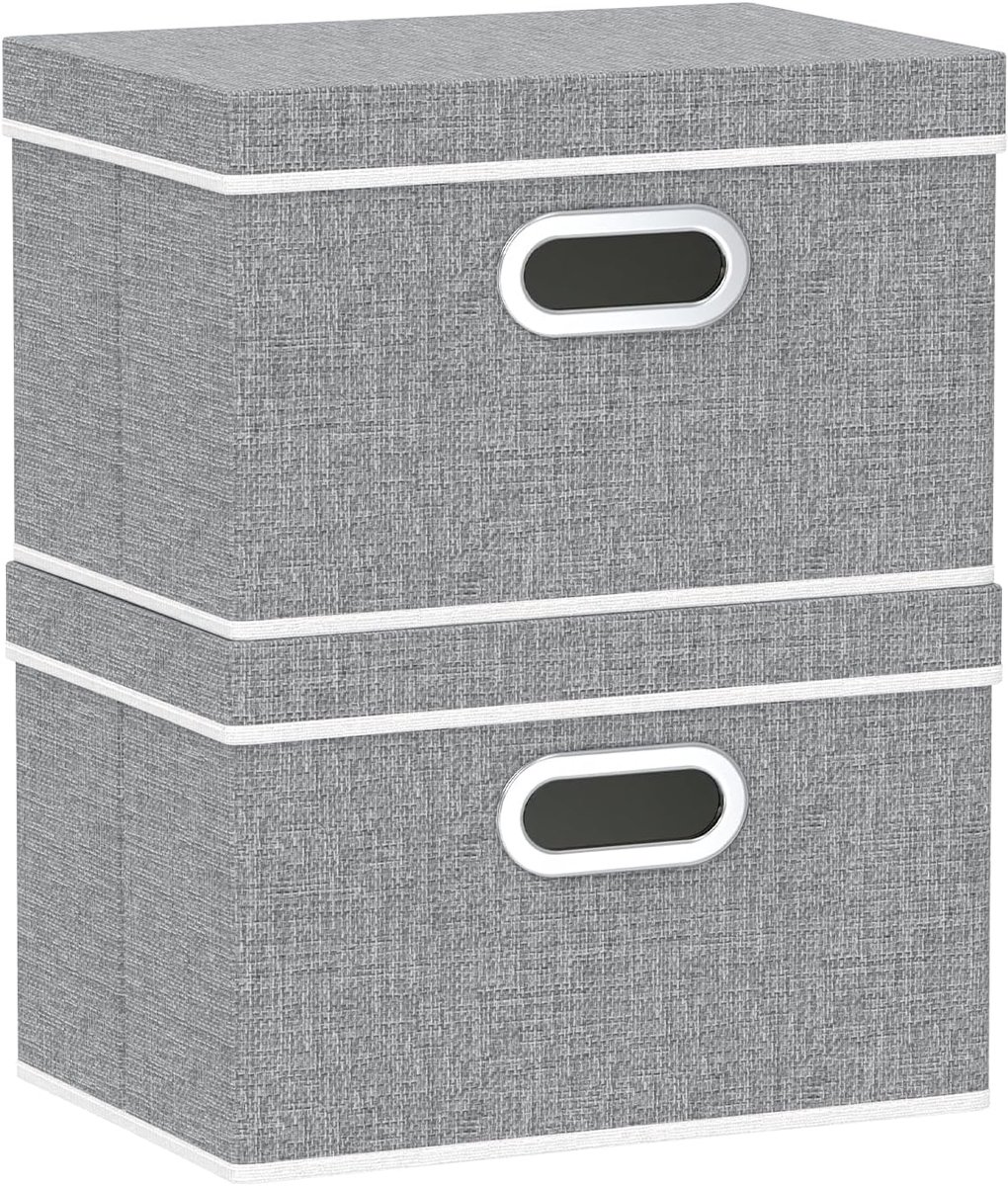 Opbergdozen met Deksel, Opvouwbare Opbergdoos, Stoffen Dozen, Wasbaar, voor Slaapkamer, Kledingopbergvak, 32x23x20cm, Grijs, 2-Pak, SNK023G-2
