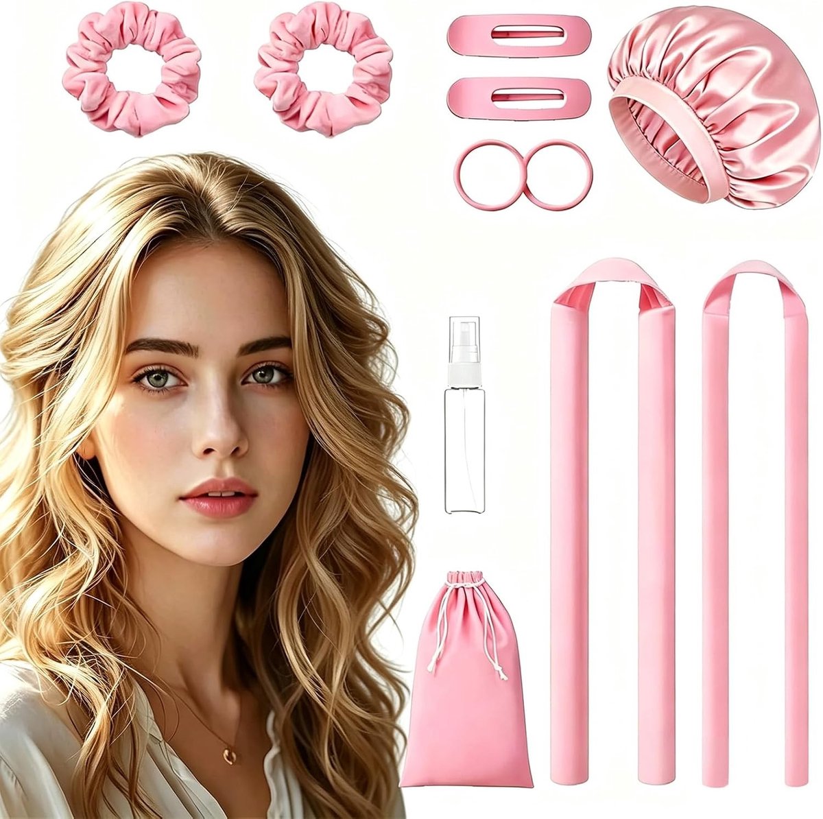 Kruidige Krullen zonder Hitte met Slaapmuts, Scrunchies en Haarclips voor Lang en Middellang Haar