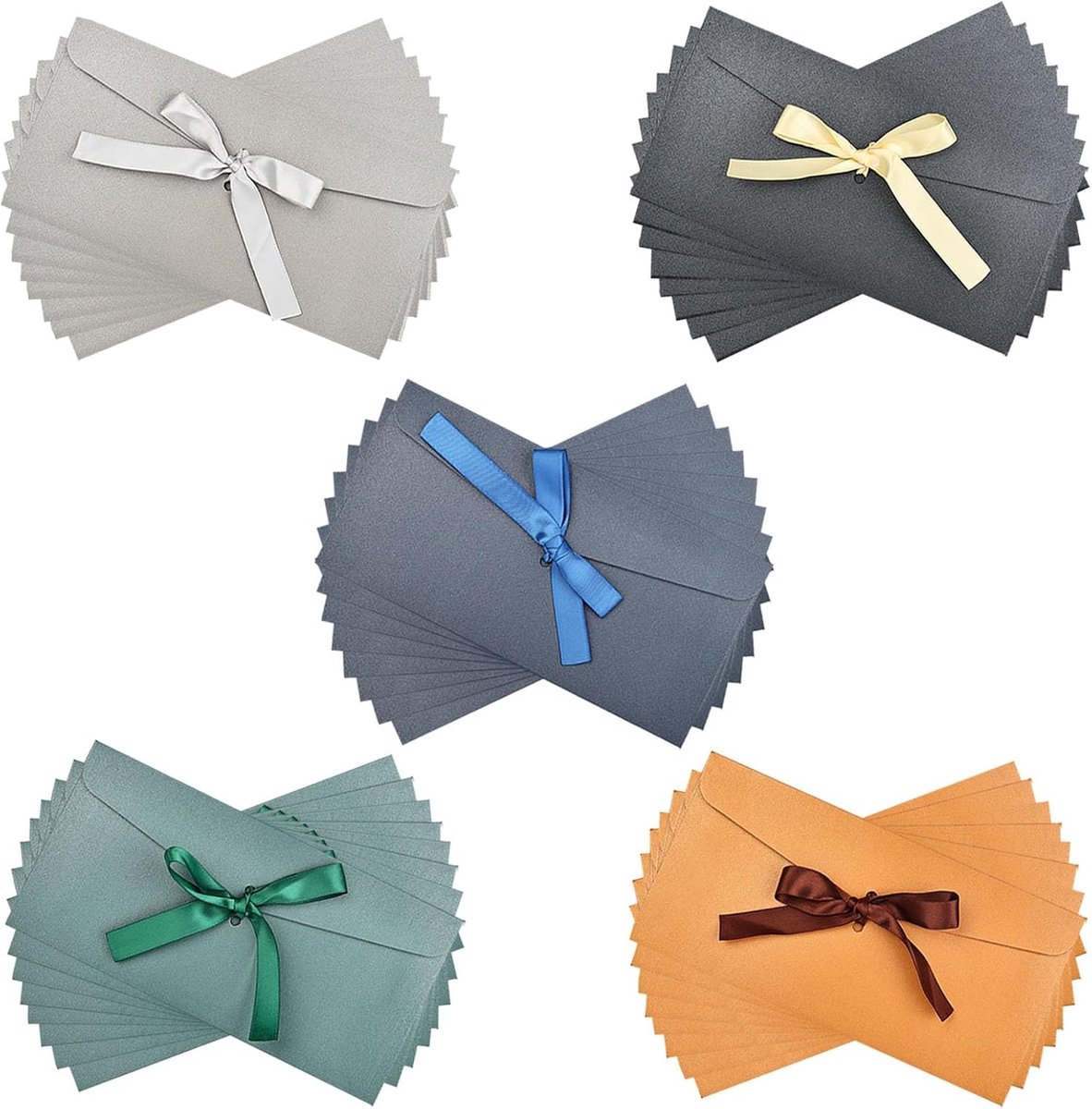 50 stuks, kraftpapier, kleurrijk, gekleurde enveloppen met linten, 22 x 11 cm, kleurrijke enveloppen voor Kerstmis, verjaardagen, bruiloften, feesten