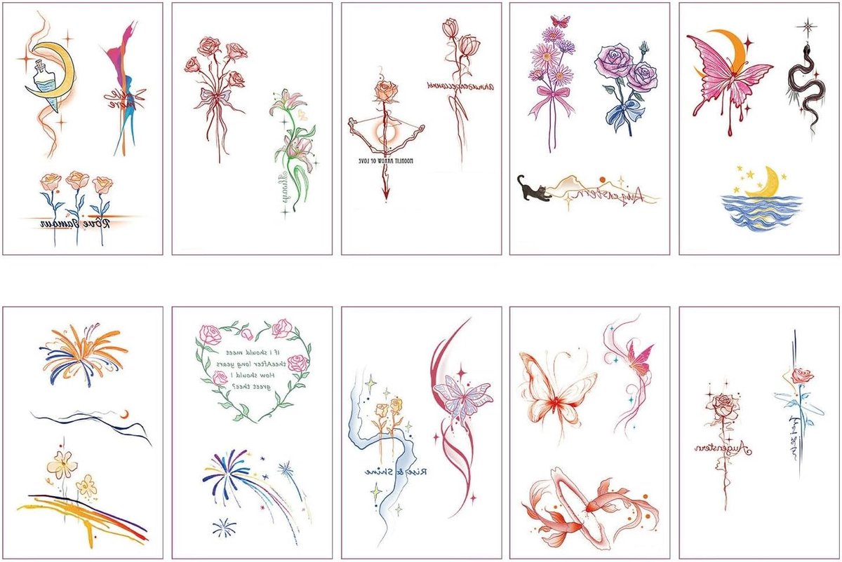 Tijdelijke Tattoo Stickers Kleurrijke Vingers Arm Sleutelbeen Waterdichte Stickers