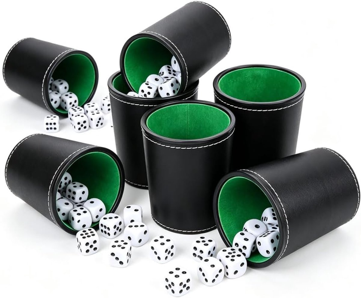 Set van 6 dobbelstenen, leer, met 36 dobbelstenen voor volwassenen, casual games bar, dobbelspel set