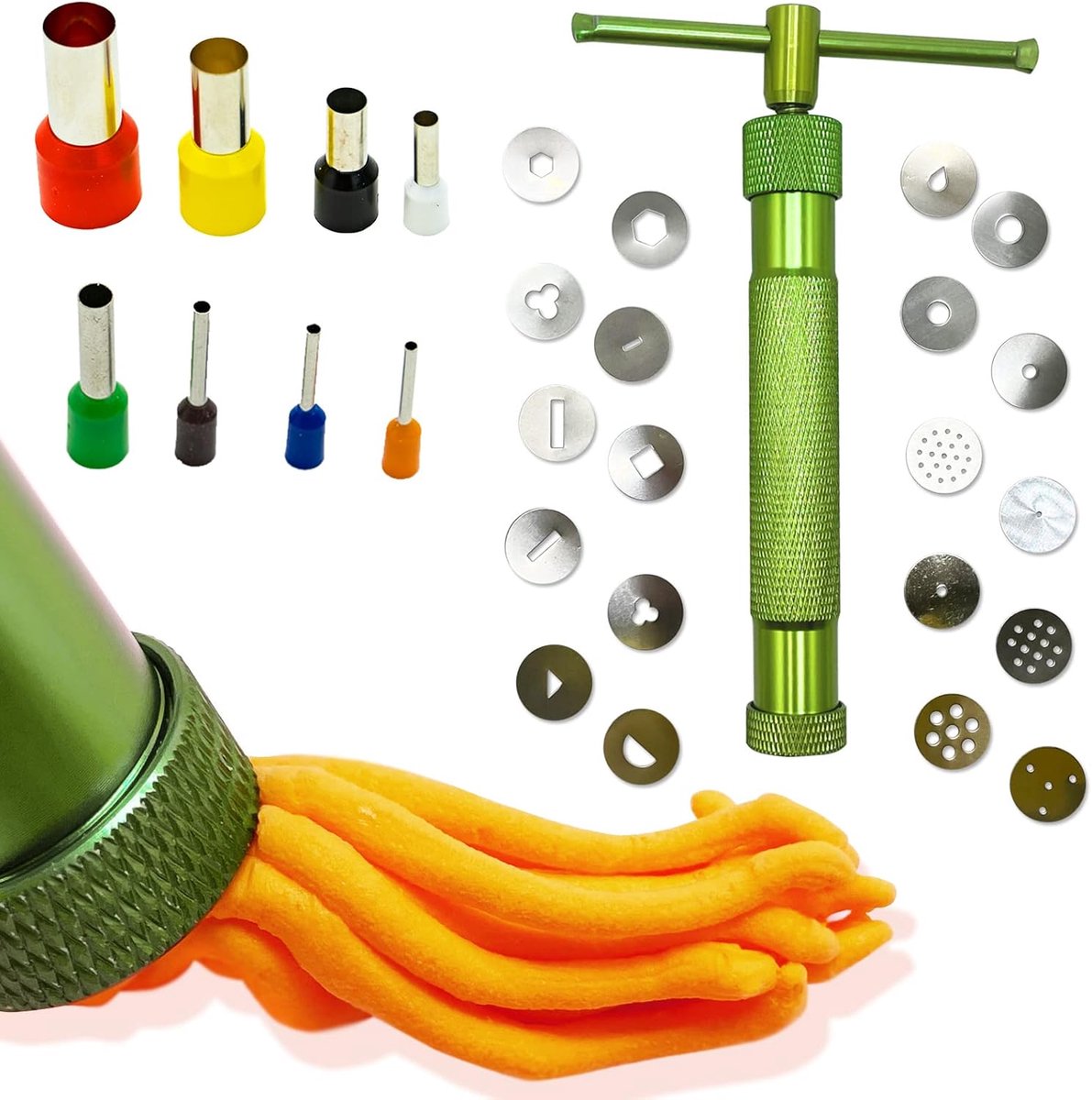 klei handwerk, roestvrij staal suikerpasta extruder, fondant pers met 20 vormen, decoratiegereedschap bakken bakgereedschap (blauw)
