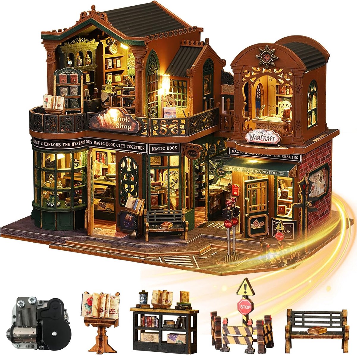 Doe-het-zelf miniatuurpoppenhuisje, houten poppenhuis, bouwset met ledverlichting en bewegingen, creatief kameridee voor kinderen en volwassenen, magische huis, doe-het-zelf kits (Twilight Book