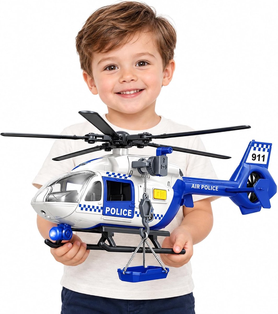 Helikopter Speelgoed voor Kleuters - Politie Reddingshelikopter met Kraan, Lichten & Geluiden - Jongens & Meisjes Leeftijd 2 3 4 5 6