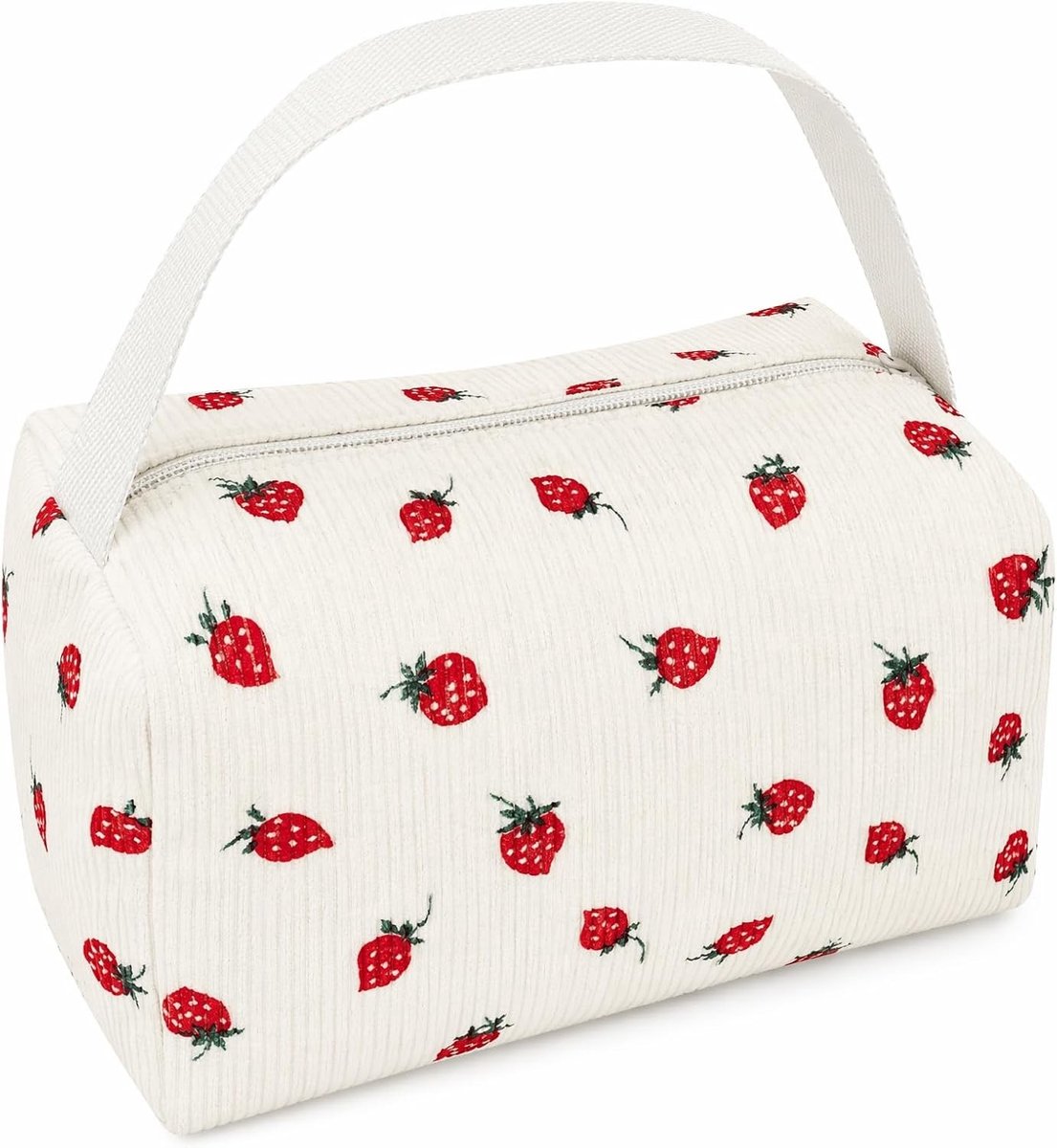 Cosmetica Tas met Handvat in Groot Formaat met Aardbeienpatroon voor Vrouwen en Meisjes, Perfect voor Reizen en School