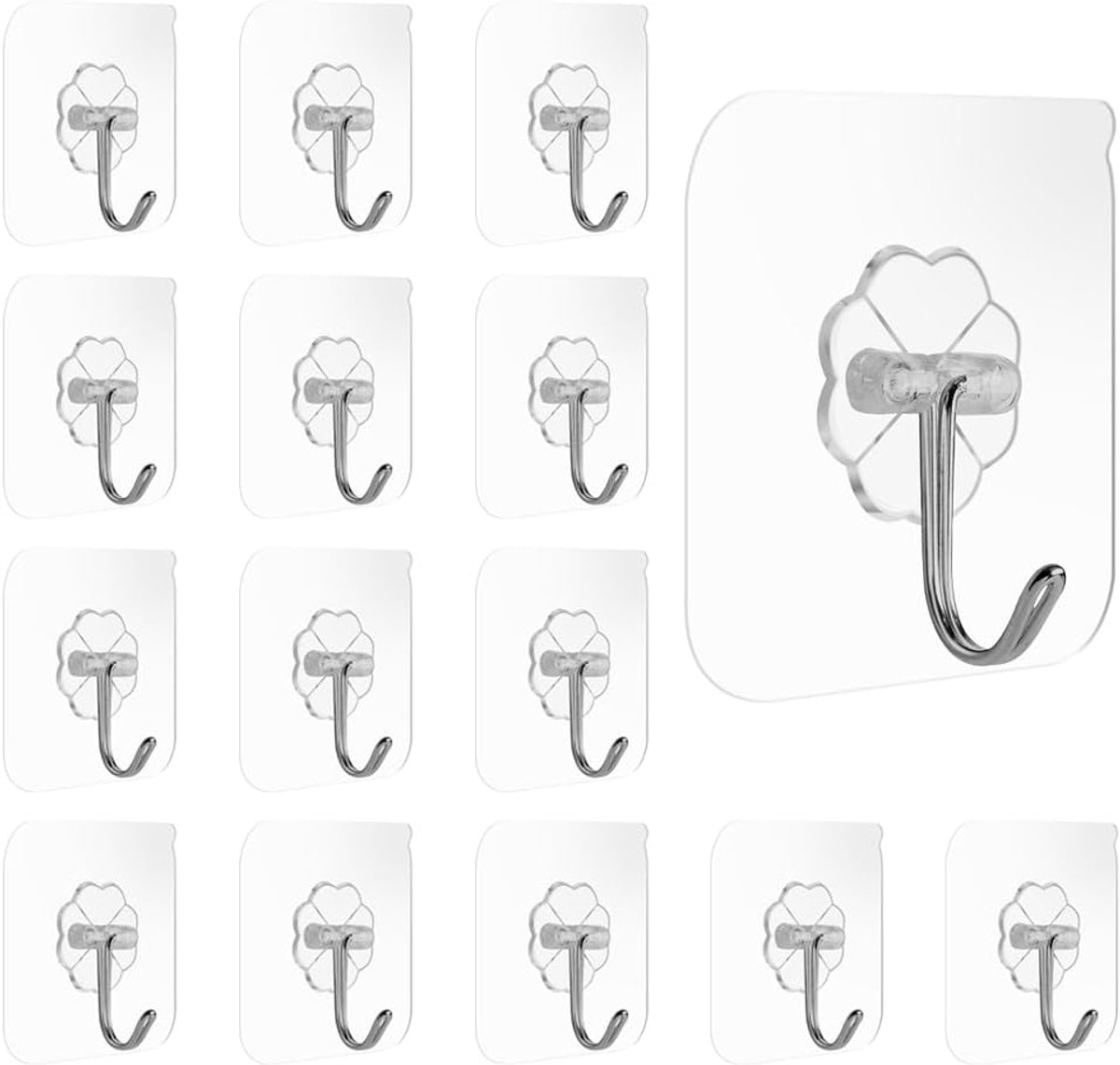 15 Stuks Zelfklevende Haken - Multifunctionele Waterdichte Transparante Zelfklevende Wandhaken Haken Zonder Boren Plafondhaken voor Badkamer, Keuken, Muur, Plafond