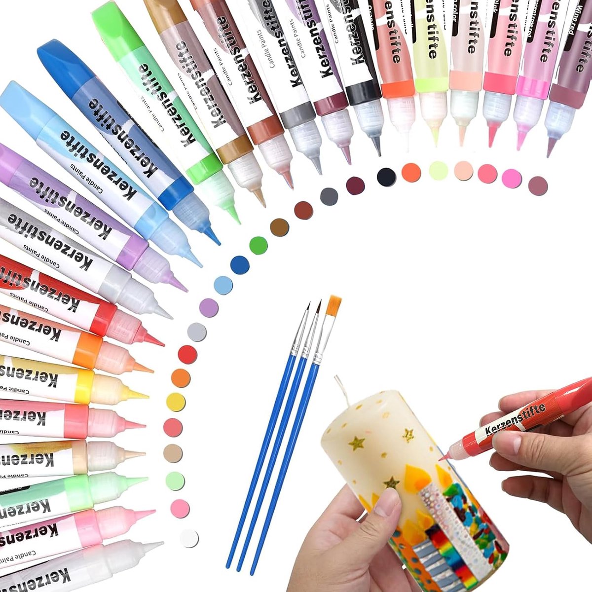 Set van 24 kaarsenstiften, 24 kleuren, 10 ml, wasstiften voor kaarsen, kaarsenstiften, wasplaten voor kaarsen, kaarsenstiften om te versieren, keramische beschilderset, eenvoudige kaarsdecoratie