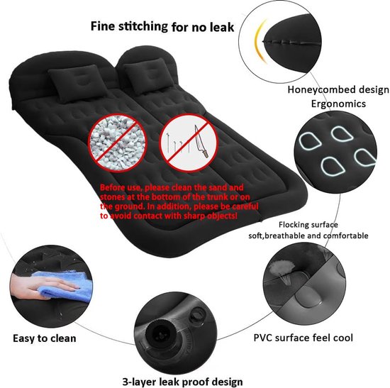 SUV Auto Luchtbed - Met Kussens & Elektrische Luchtpomp - Draagbaar Slaapmatras voor Reizen & Camping - Antraciet Grijs — afbeelding 4