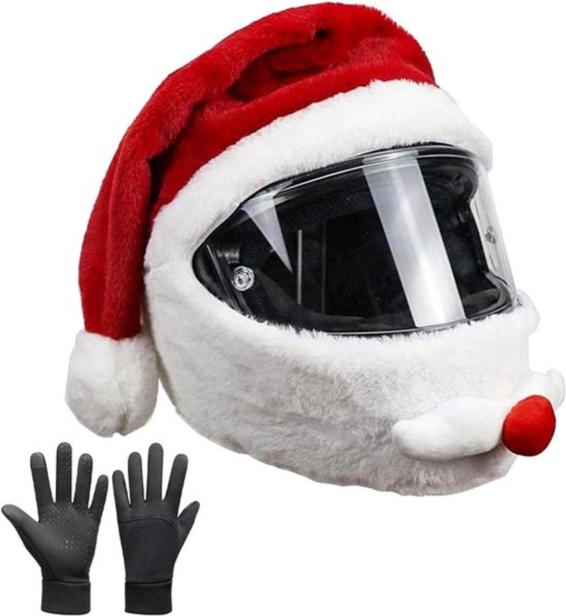 Motorhelmhoes Kerstman - Pluche Helmcover - Helm Beschermen - Universeel Compatibel - Voor Alle Maten - Rood