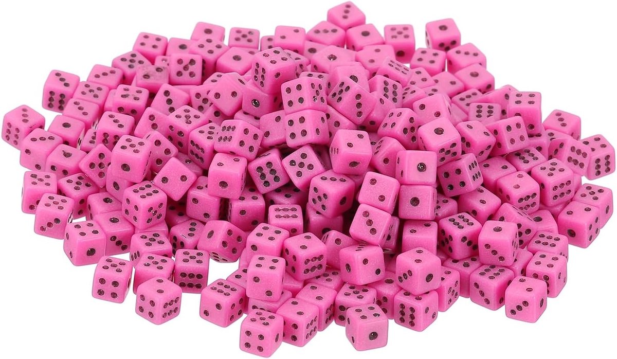 500 stuks mini-dobbelstenen, 5 mm/0,2 inch acryl, kleine zeszijdige dobbelstenen, los, voor bordspellen, feestactiviteiten, roze/zwart