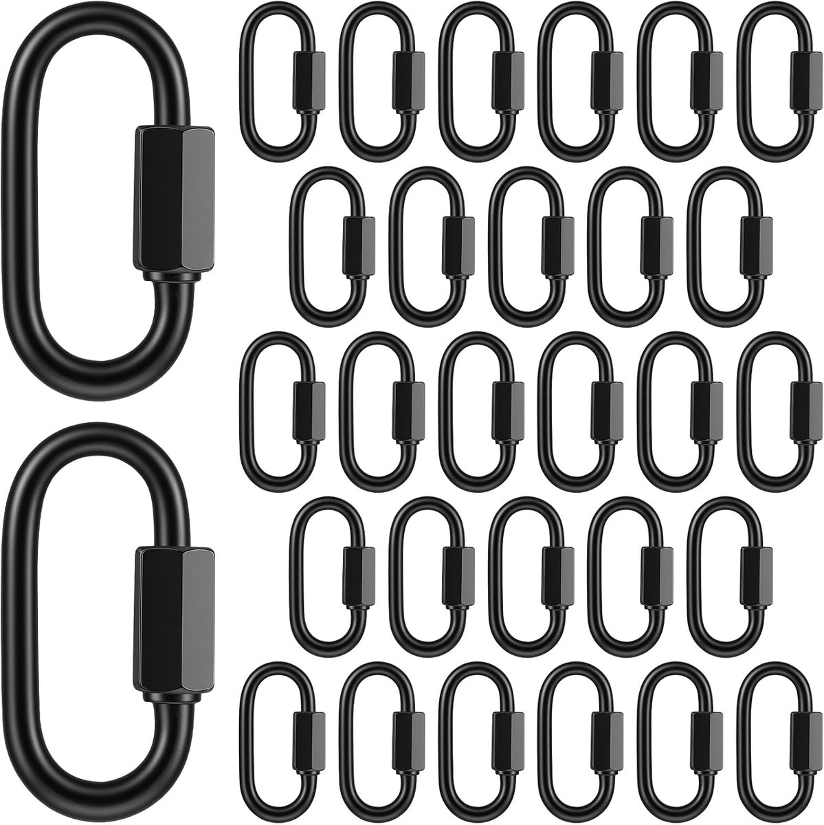30 stuks D-vormige karabijnhaken, schroefverbinders M4, karabijnhaken, zwart, voor wandelen, kamperen