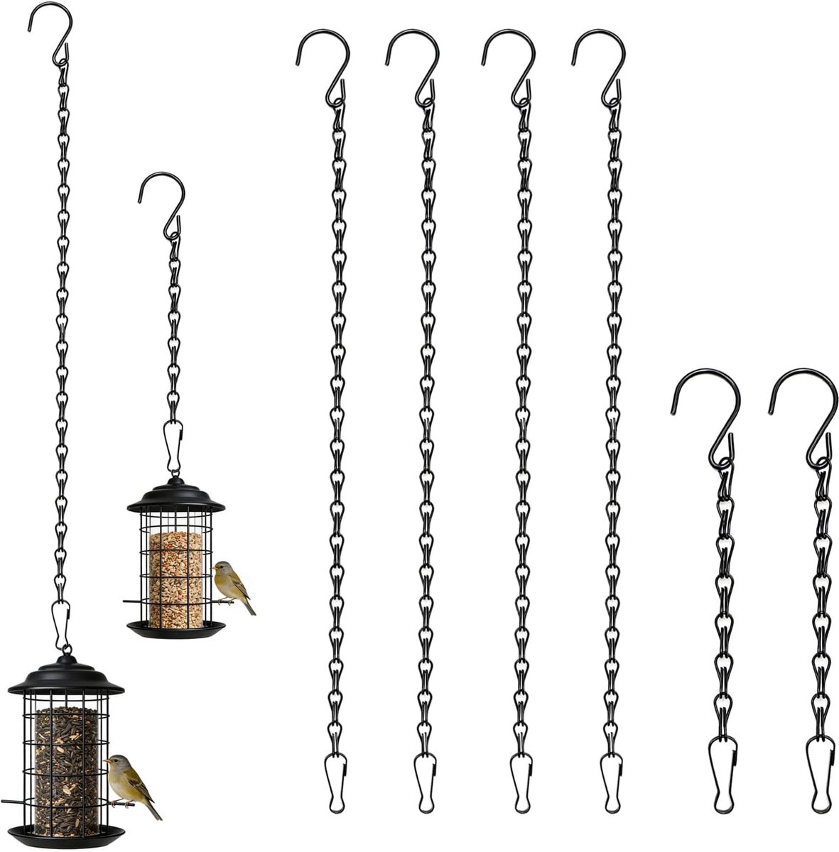 Hangmand ketting haak plantenhanger set 6 stuks ijzer verstelbaar zwart tuin balkon decoratie binnen buiten