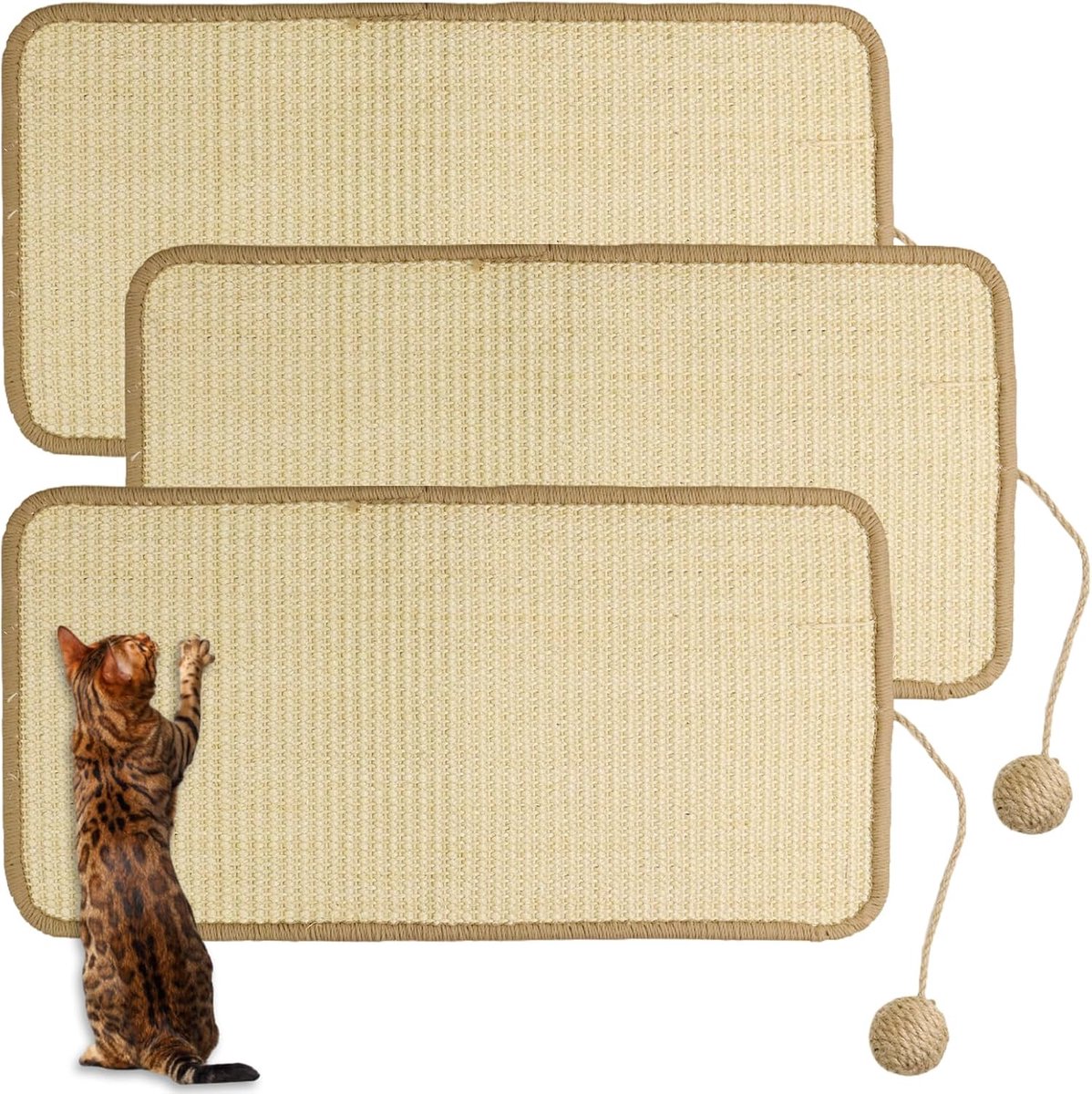 Krabmatten voor katten, 3 stuks, krabplanken voor katten, sisal, robuust en duurzaam, kattenkrabplank, stevig, geschikt voor bankmeubeldeuren, 50 x 25 cm