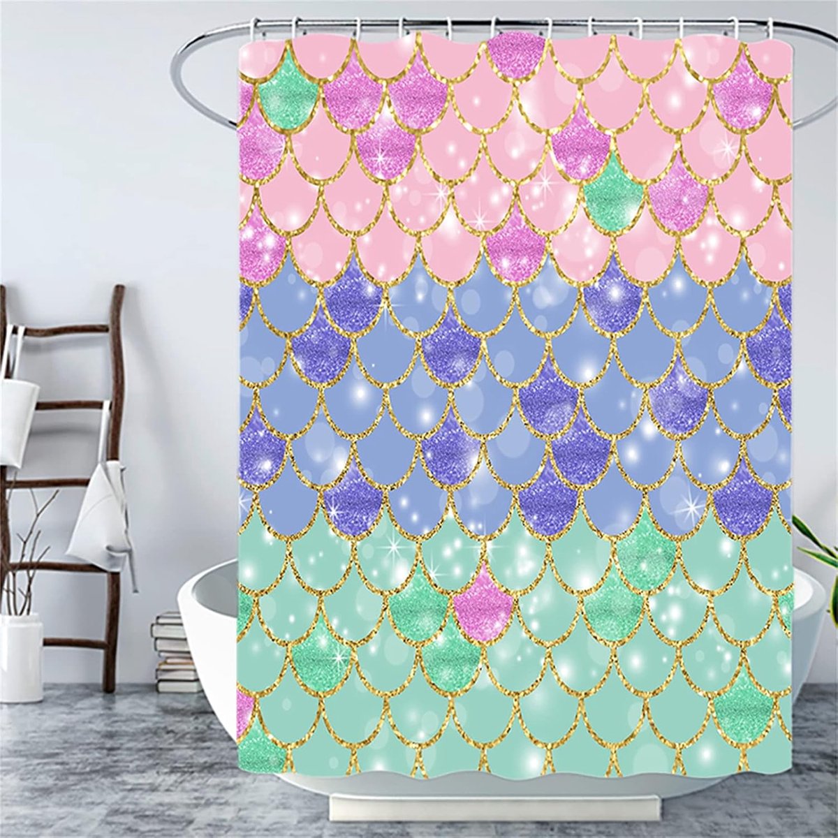 Douchegordijn met haken, Tricolor Rhombus douchegordijn zwaar belastbaar badgordijn voor natte ruimte badkuip douchecabine, verzwaarde zoom, duurzaam wasbaar stijlvol en waterafstotend - B200 x L240cm -95
