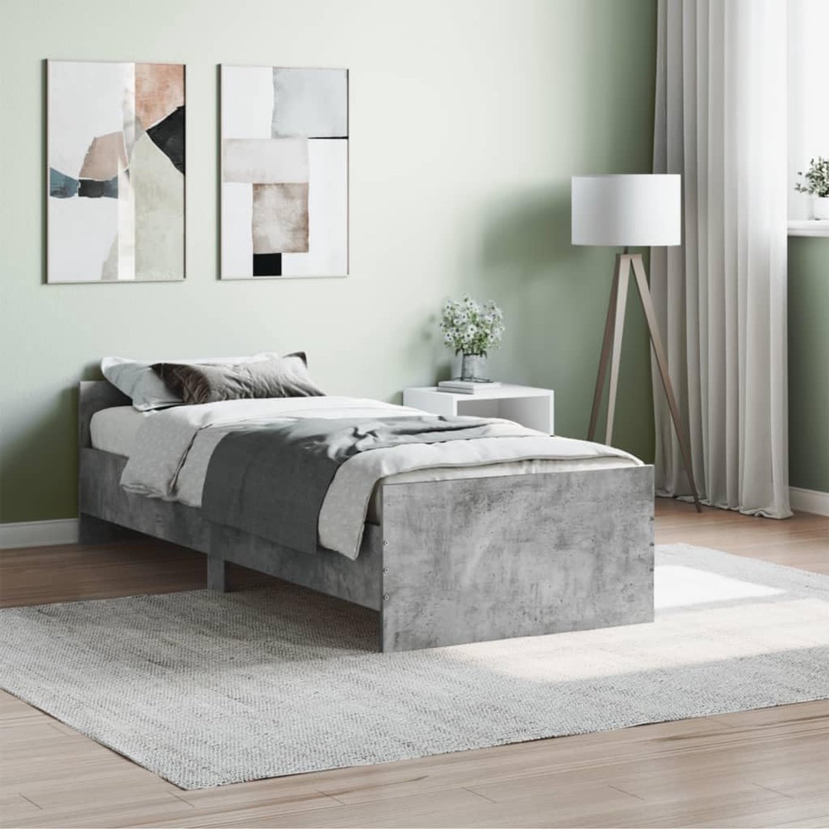 Betongrijs, 75 x 190 cm, houten bedframe, voor woonkamer, hotel, slaapkamer, bed