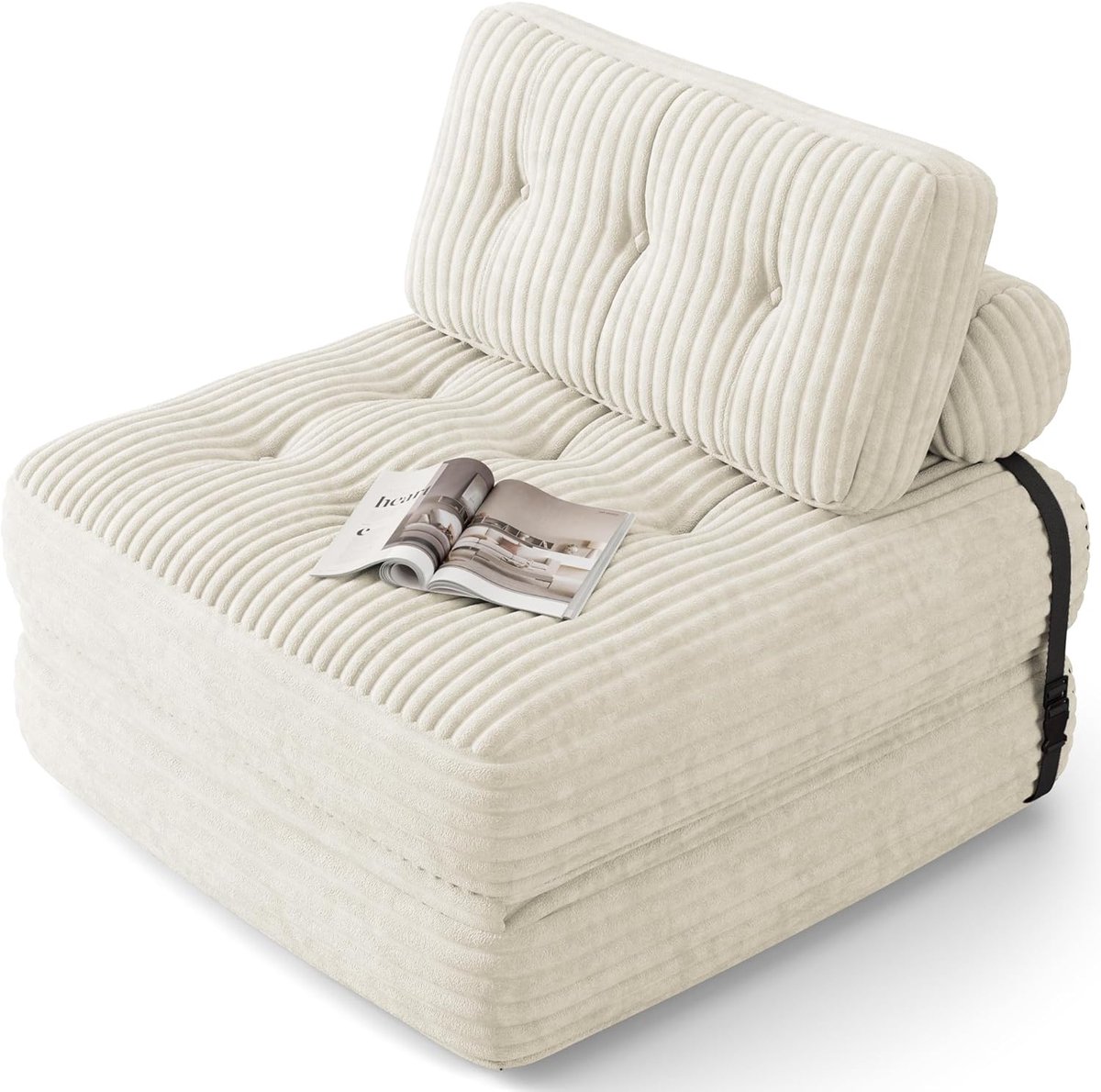 Opvouwbare 2-in-1 Slaapbank, Verstelbare Rugleuning, Draagbaar Corduroy Bankstel, Schuimvulling, Voor Kleine Ruimtes, 180x85cm Uitgeklapt, (Wit)