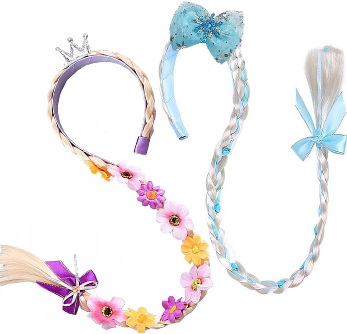 Rapunzel voor meisjes, lange gevlochten prinsessenpruiken, haarband voor meisjes, vlecht met lang haar, haaraccessoire voor meisjes en meisjes (F)