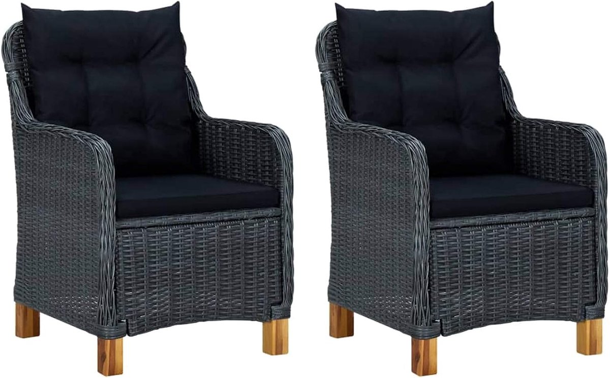 Tuinstoelen, 2 stuks, zitkussen voor terras, keuken, eetkamer, rotan, donkergrijs
