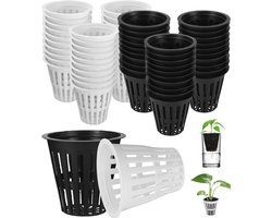 60 stuks hydroponische netpotten, 5,5 cm hydroponische planten net pot plastic hydroponics net pot voor tuin balkon hydrocultuur planten en bodemloze cultuur, zwart + wit