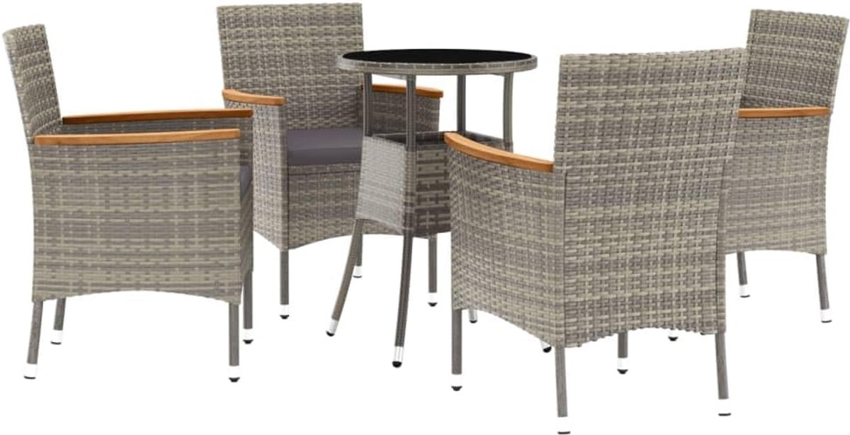 Bistro-set voor de tuin, bistrotafel en stoelen, 5 stuks, grijs, polyrotan, grijs