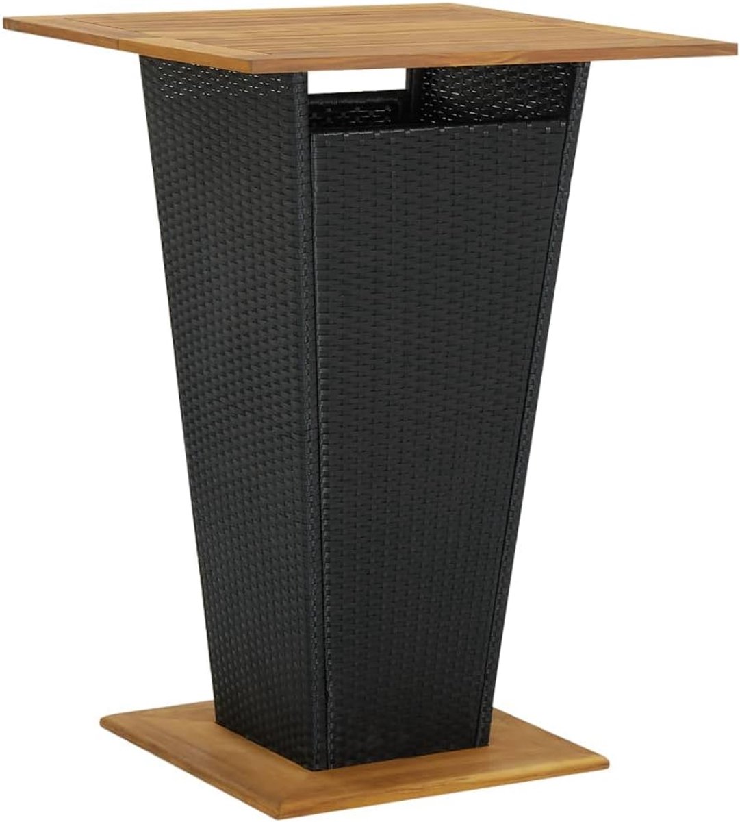 Zwart, 80 x 80 x 110 cm, polyrotan en massief hout, acacia, tuin, terras, eettafel, campingtafel, feesttafel, geschikt voor balkons, terrassen, dekken