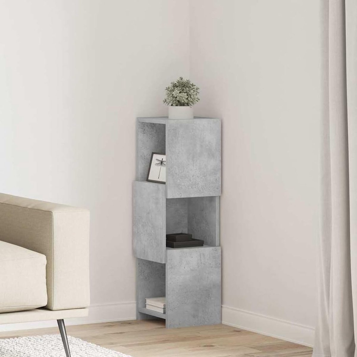 Hoekkast, wit, 25,5 x 25 x 80 cm, houtmateriaal, hoekkast, vrijstaande opbergkast voor bijkeuken, voorraadmagazijn, hobbyruimte, 889816