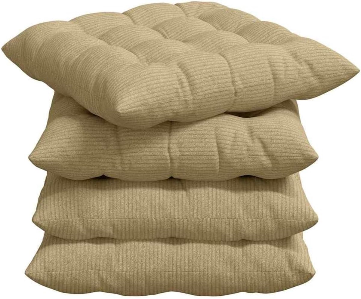 4 stuks corduroy zitkussens, grijs-groen, 40 x 40 x 6 cm, met polyestervulling en afneembare hoezen voor stoelen, woonkamer en eetkamer