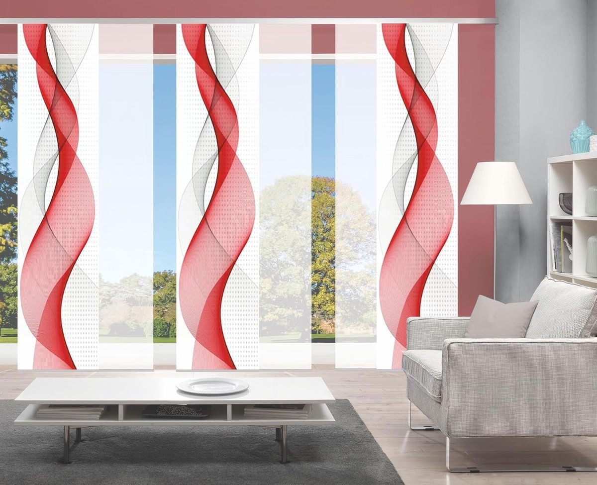 Fashion Set van 6 schuifgordijnen OPALIA, 6 x 245 x 60 cm, incl. accessoires, kleur: rood