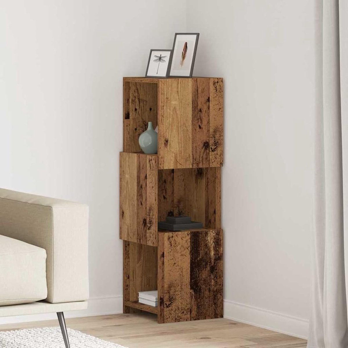 Hoekkast, wit, 30,5 x 30 x 95 cm, houtmateriaal, hoekkast, vrijstaande opbergkast voor bijkeuken, voorraadmagazijn, hobbyruimte, 889835