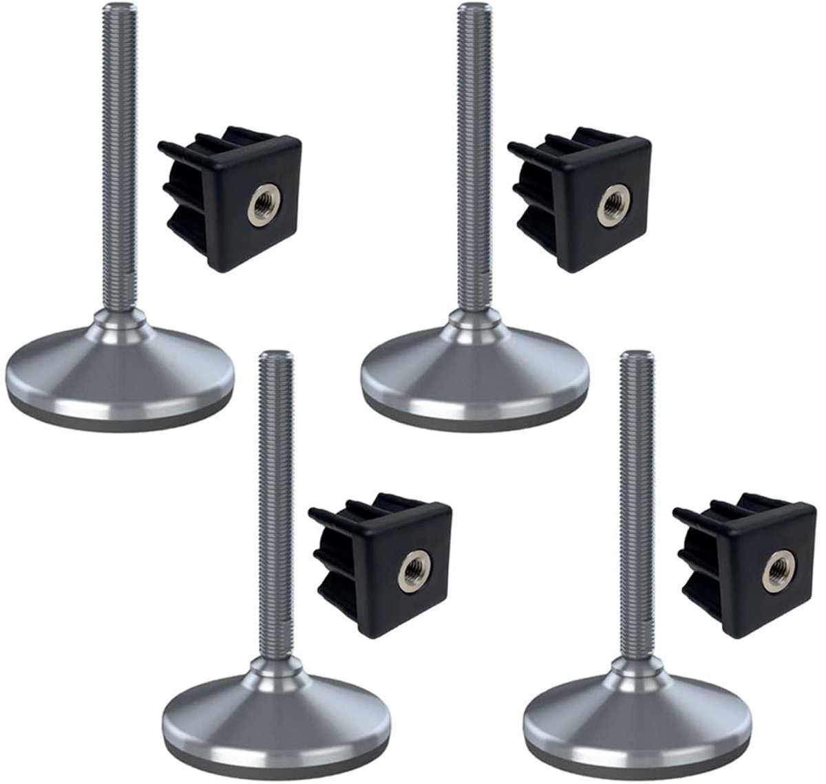 Voet 16x150x105mm, basis heeft rubber pad + inserts 50x50x2.0mm -Set van 4