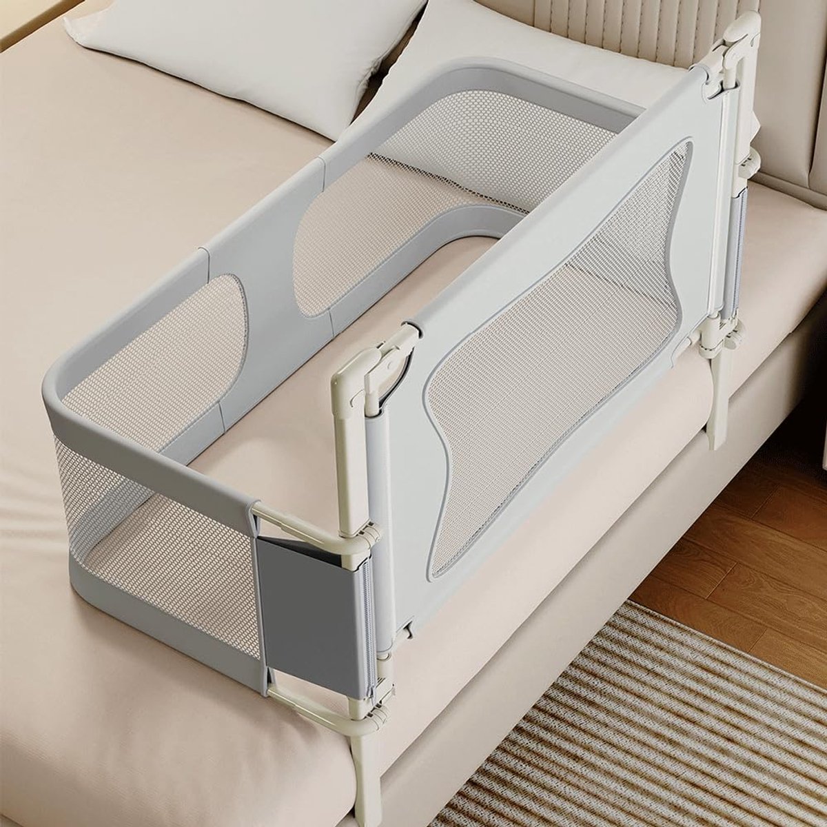 Babybedhek, uitbreidbaar in speelplaats, eenvoudig te monteren en op te vouwen, babybed met muggennet, netstof, 120 x 50 x 105 cm (grijs)