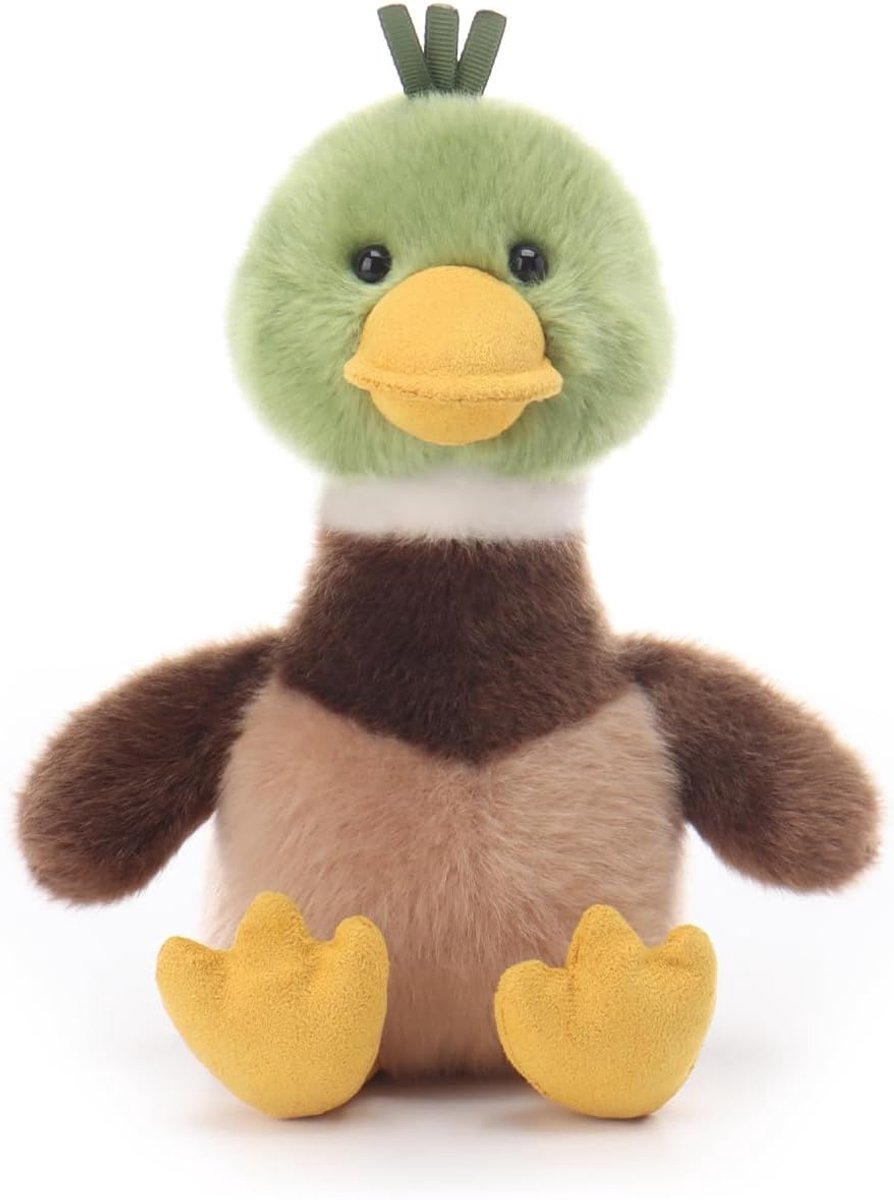 Lamb Lange hals Mallard Eend pluche dieren voor kinderen, zacht schattig knuffeldier voor baby's, meisjes en jongens, groen, 18 cm