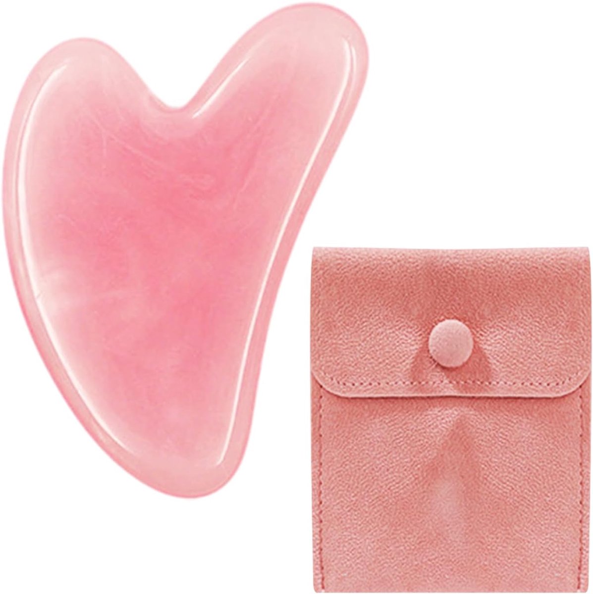 1 stuk hartvormige Gua Sha-steen en 1 x opbergtas, harsmassageapparaat, massagegereedschap, gezichtsmassagestenen voor ogen, nek- en huidverzorging en ontspanning van de lichaamsspieren (roze)